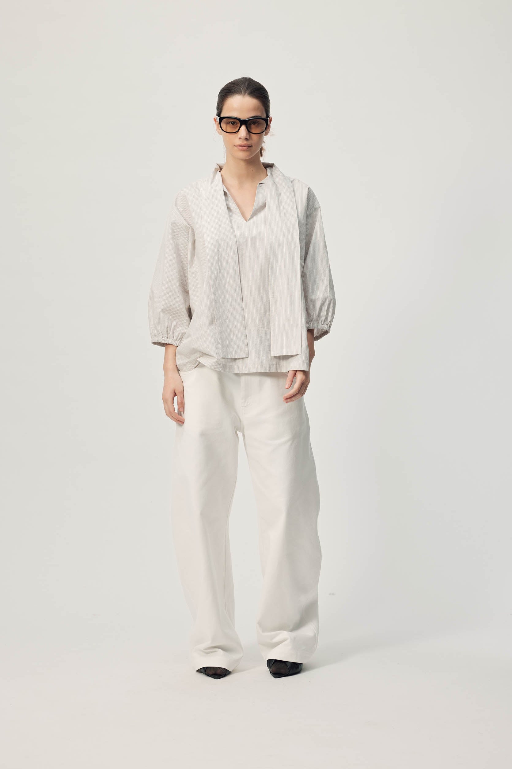 Sion Blouse AW26 Pale Grey Stripe