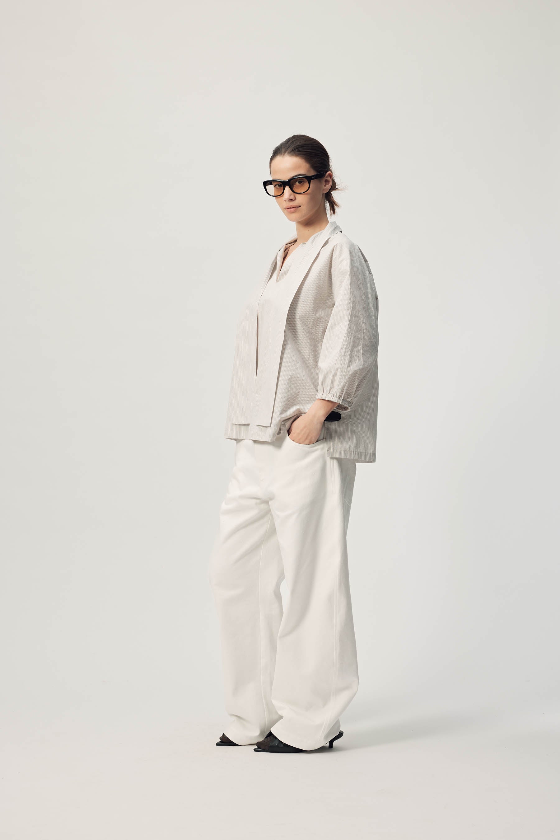 Sion Blouse AW26 Pale Grey Stripe