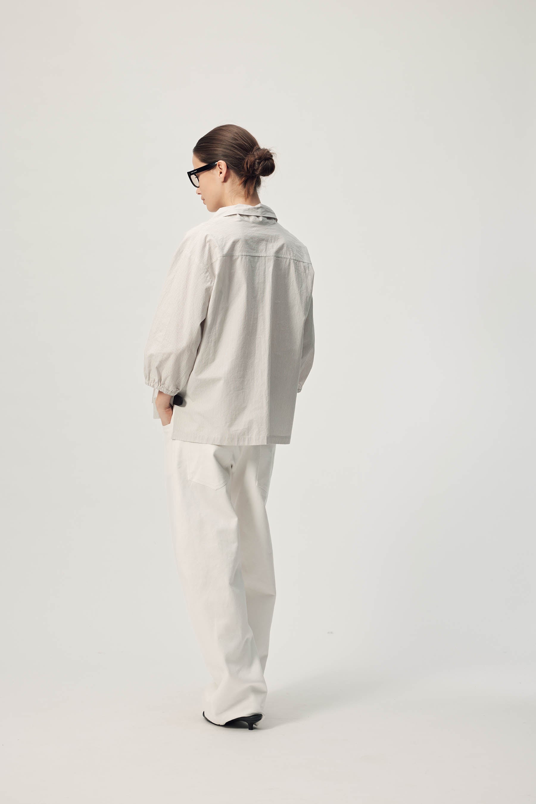 Sion Blouse AW26 Pale Grey Stripe